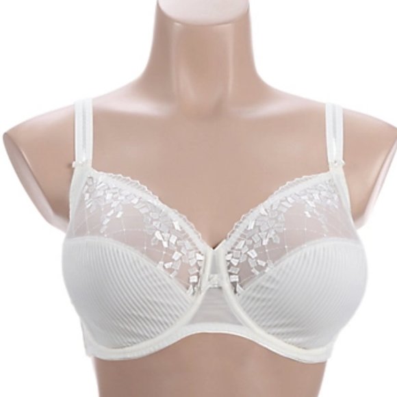 New Chantelle Underwire Ruffled Embroidered Mesh Bra 1381 in Ivory 38DD - Picture 7 of 9